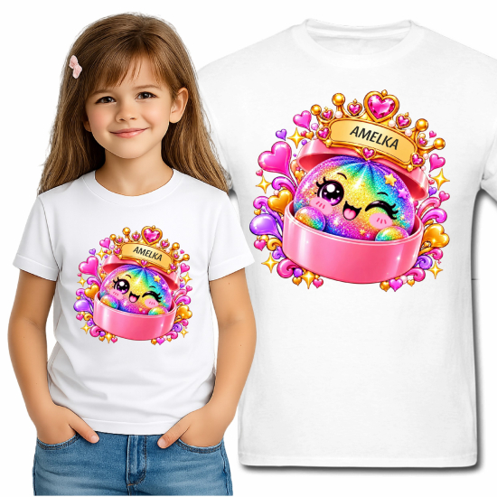 Koszulka tęczowy brokatowy GNIOTEK squishy KRÓLOWA GNIOTKÓW personalizowana Z NAPISEM imieniem MG54